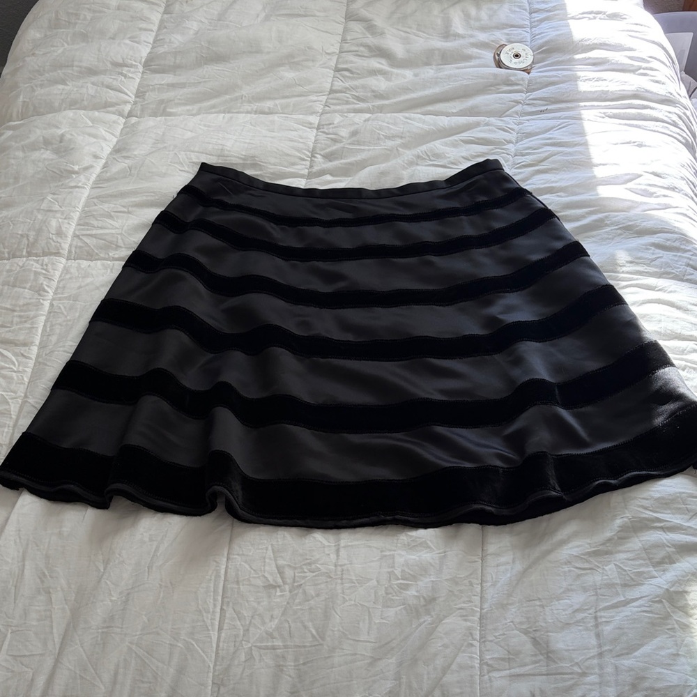 Behnaz Sarafpour Satin and Velvet Black and Gray Skater Skirt